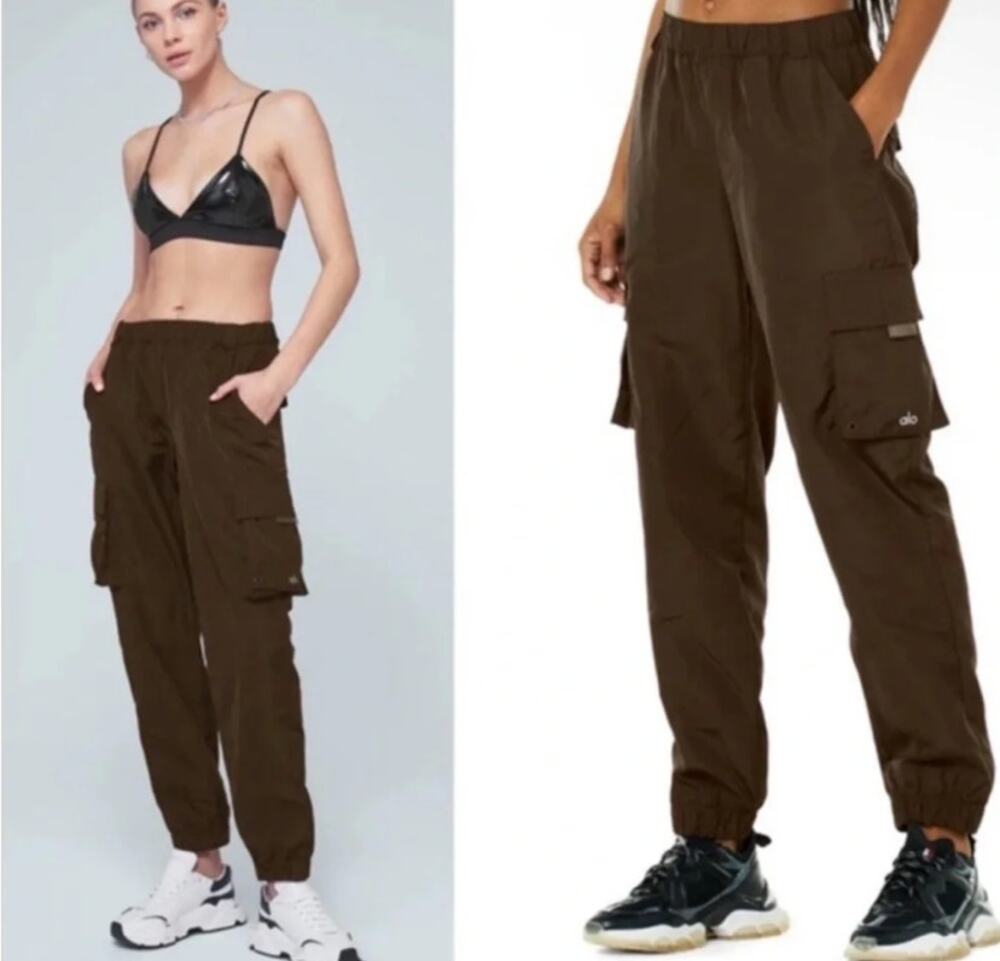 Alo Yoga Dark Brown It Girl Cargo Utility Athletic Jogger Pants Size M